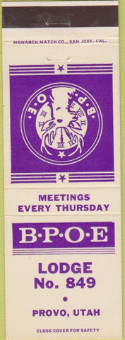Matchbook Cover - Matchbook Cover Elks Club Provo UT