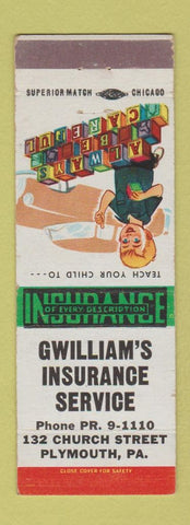 Matchbook Cover - G William's Insurance Plymouth PA WEAR