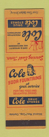 Matchbook Cover - Cole Drug Soda Fountains
