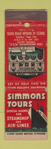 Matchbook Cover - Simmons Tours Cruise New York City Travel