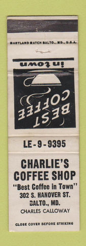 Matchbook Cover - Charlie's Coffee Shop Baltimore MD WEAR