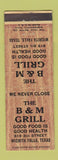 Matchbook Cover - B&M Grill Wichita Falls TX