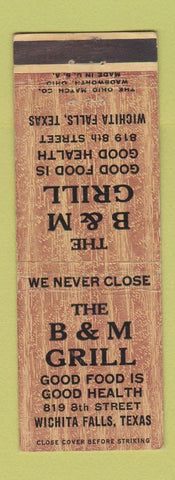 Matchbook Cover - B&M Grill Wichita Falls TX