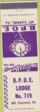 Matchbook Cover - Matchbook Cover Elks Club Mount Carmel IL