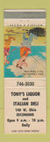Matchbook Cover - Tony's Liquor Deli Escondido CA