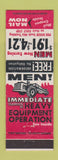 Matchbook Cover - Learn to Drive Tractors Equipment training