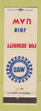 Matchbook Cover - UAW United Auto Workers Union St Paul MN Harvey Kitzman