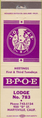 Matchbook Cover - Matchbook Cover Elks Club Marysville CA