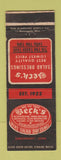 Matchbook Cover - Beck's Salad Dressing Davenport IA