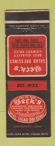 Matchbook Cover - Beck's Salad Dressing Davenport IA