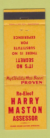 Matchbook Cover - Harry Maston Assessor Election