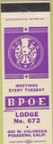 Matchbook Cover - Matchbook Cover Elks Club Pasadena CA