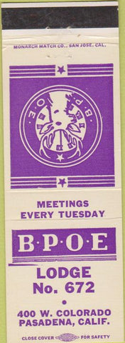Matchbook Cover - Matchbook Cover Elks Club Pasadena CA