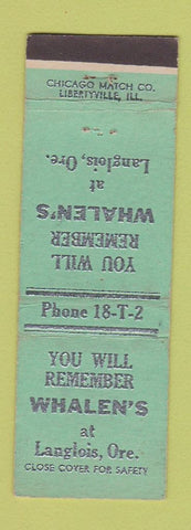 Matchbook Cover - Whalen's Langlois OR