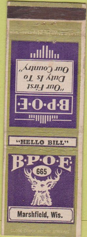 Matchbook Cover - Matchbook Cover Elks Club Marshfield WI wear