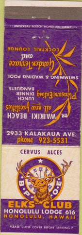 Matchbook Cover - Matchbook Cover Elks Club Honolulu HI