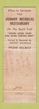 Matchbook Cover - Johnny Nicholas Restaurant Sarasota FL
