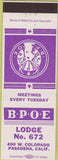 Matchbook Cover - Matchbook Cover Elks Club Pasadena CA