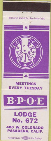 Matchbook Cover - Matchbook Cover Elks Club Pasadena CA
