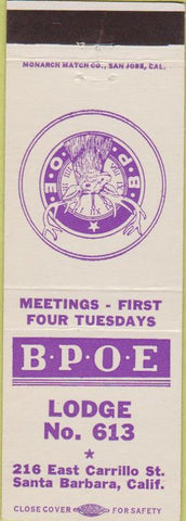 Matchbook Cover - Matchbook Cover Elks Club Santa Barbara CA