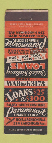 Matchbook Cover - Paramount Finance Loans Chicago IL ARROW WEAR