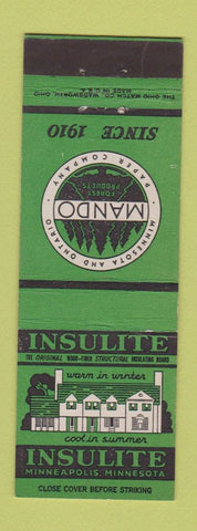 Matchbook Cover Insulite Insulation Mando Minnesota Ontario Paper Cobb WI Lumber