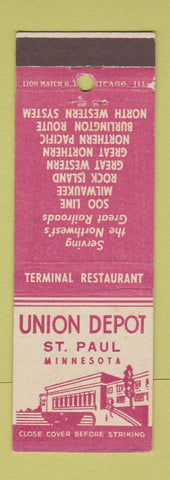 Matchbook Cover - Union Depot St Paul MN Terminal Restaurant railroad