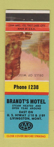 Matchbook Cover - Brandt's Motel Livingston MT low phone #