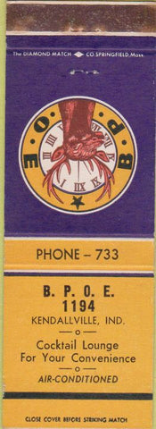 Matchbook Cover - Matchbook Cover Elks Club Kendallville IN
