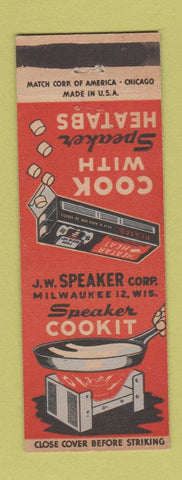 Matchbook Cover - Heatar Heat Tabs Cooking JW Speaker Milwaukee WI