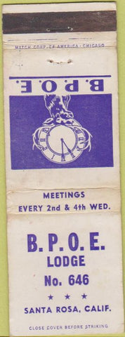 Matchbook Cover - Matchbook Cover Elks Club Santa Rosa CA WORN