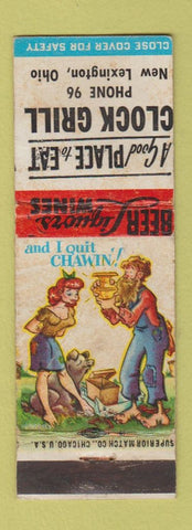 Matchbook Cover - Clock Grill New Lexington OH low phone # hillbilly WEAR
