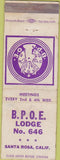 Matchbook Cover - Matchbook Cover Elks Club Santa Rosa CA WORN