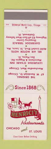 Matchbook Cover - Henrici's Restaurant Chicago IL St Louis MO