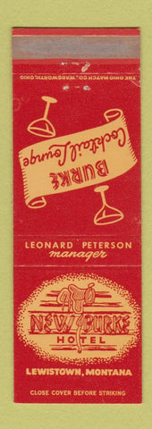 Matchbook Cover - New Burke Hotel cocktail lounge Lewistown MT