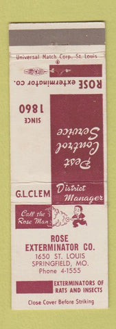 Matchbook Cover - Rose Exterminating Springfield MO rats insects