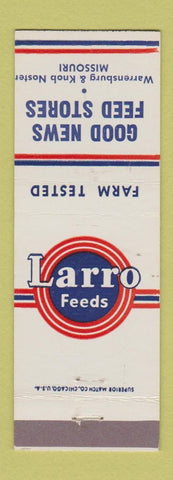 Matchbook Cover - Larro Feeds Good News Warrensburg Knob Noster MO