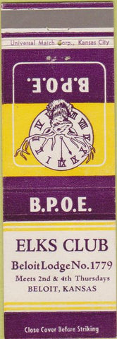 Matchbook Cover - Matchbook Cover Elks Club Beloit KS