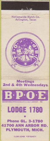 Matchbook Cover - Matchbook Cover Elks Club Plymouth MI
