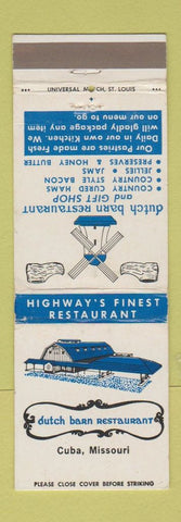 Matchbook Cover - Dutch Barn Restaurant Cuba MO Sinclair oil gas