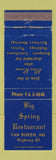 Matchbook Cover - Big Spring Restaurant Van Buren MO WEAR