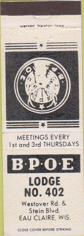 Matchbook Cover - Matchbook Cover Elks Club Eau Claire WI