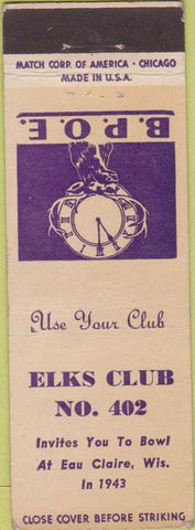 Matchbook Cover - Matchbook Cover Elks Club Eau Claire WI