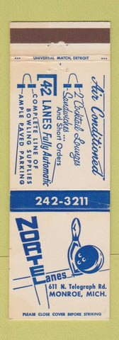 Matchbook Cover - Nortel Lanes Bowling Monroe MI