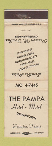 Matchbook Cover - Pampa Hotel Motel Pampa TX WEAR