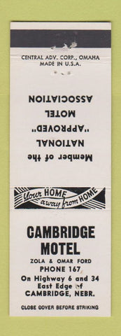 Matchbook Cover - Cambridge Motel Cambridge NE low phone #