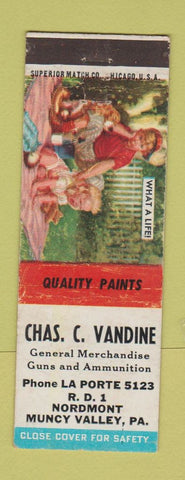 Matchbook Cover - Chas Vandine General Store Guns Ammo Muncy Valley PA paint