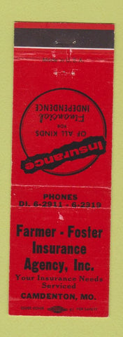 Matchbook Cover - Farmer and Foster Insurance Camdenton MO