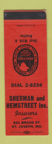 Matchbook Cover - Sherman and Hemstreet Insurance St Joseph MO WEAR