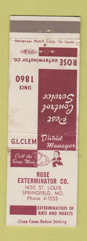 Matchbook Cover - Rose Exterminating Springfield MO rats insects